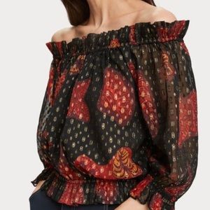 Scotch & Soda Leaf Print Off Shoulder Top